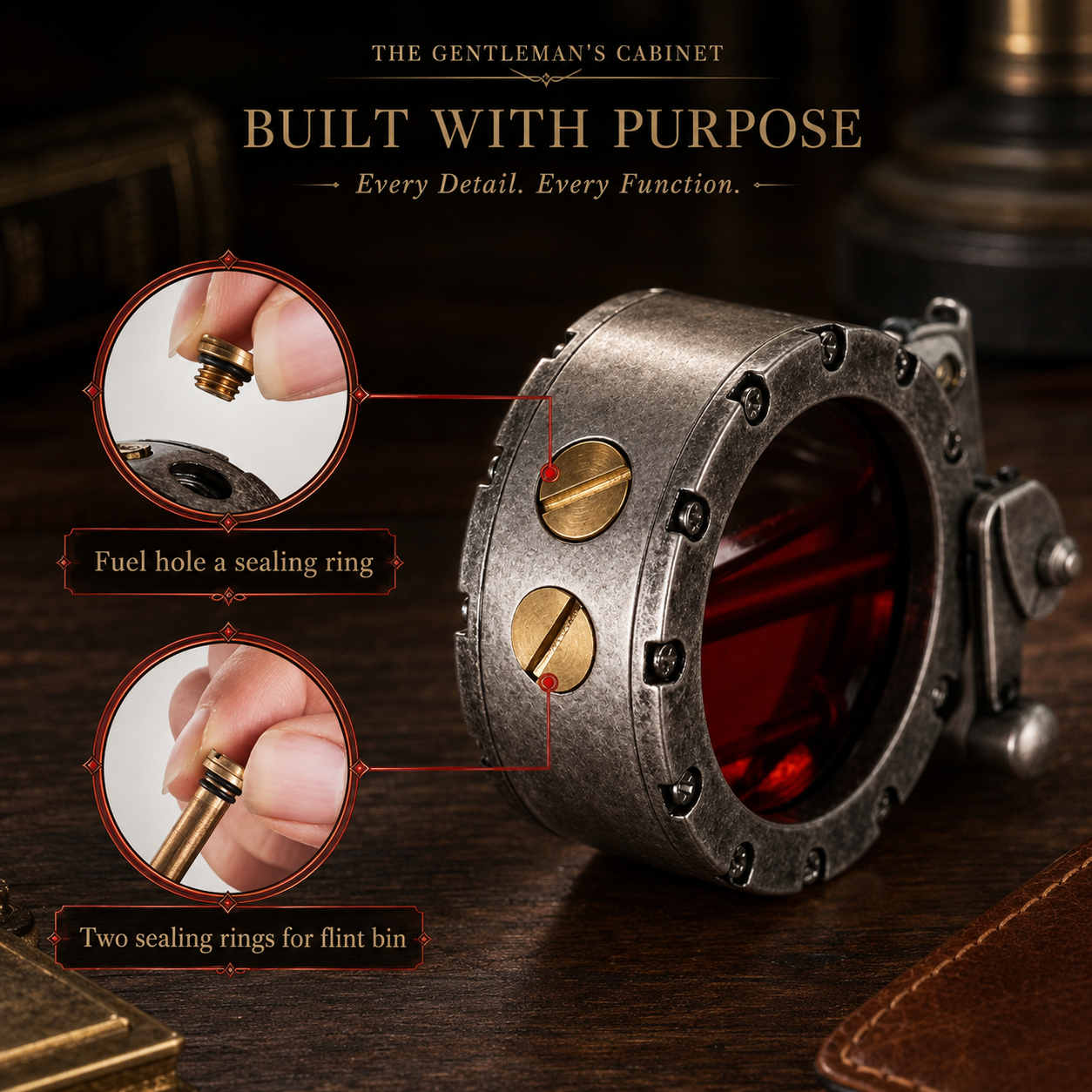 The Chronos Mechanical Lighter | The Gentleman's Cabinet- Vintage Steampunk Lighter - Transparent Fuel Tank - Heavy Duty Retro Ignition -Unique Kerosene Lighter