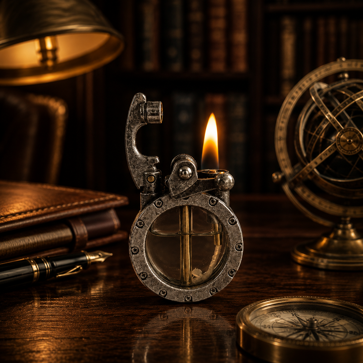 The Chronos Mechanical Lighter | The Gentleman's Cabinet- Vintage Steampunk Lighter - Transparent Fuel Tank - Heavy Duty Retro Ignition -Unique Kerosene Lighter