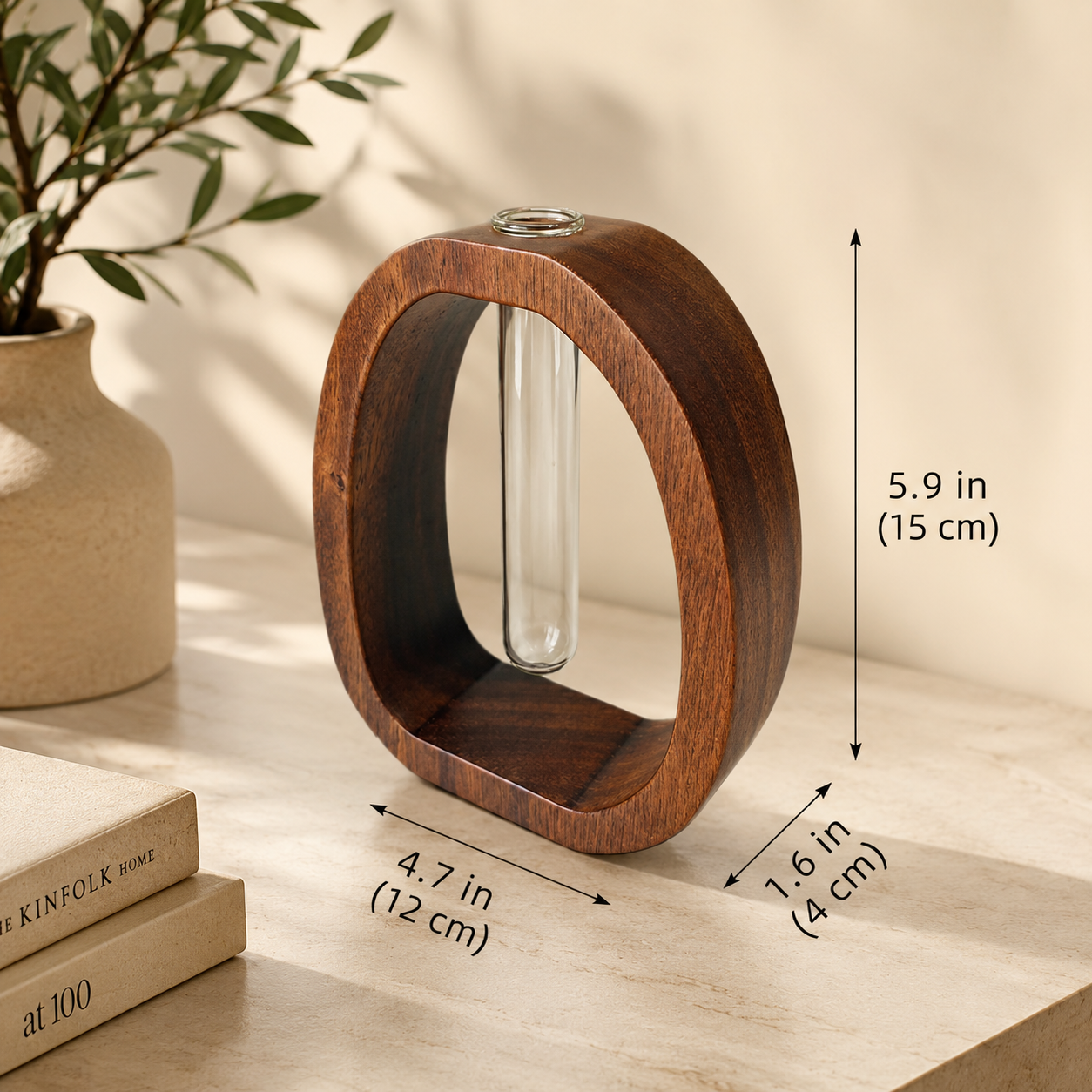 Premium Walnut Wood Tube Vase | Mid-Century Modern Desk Decor | Minimalist Decorative Display