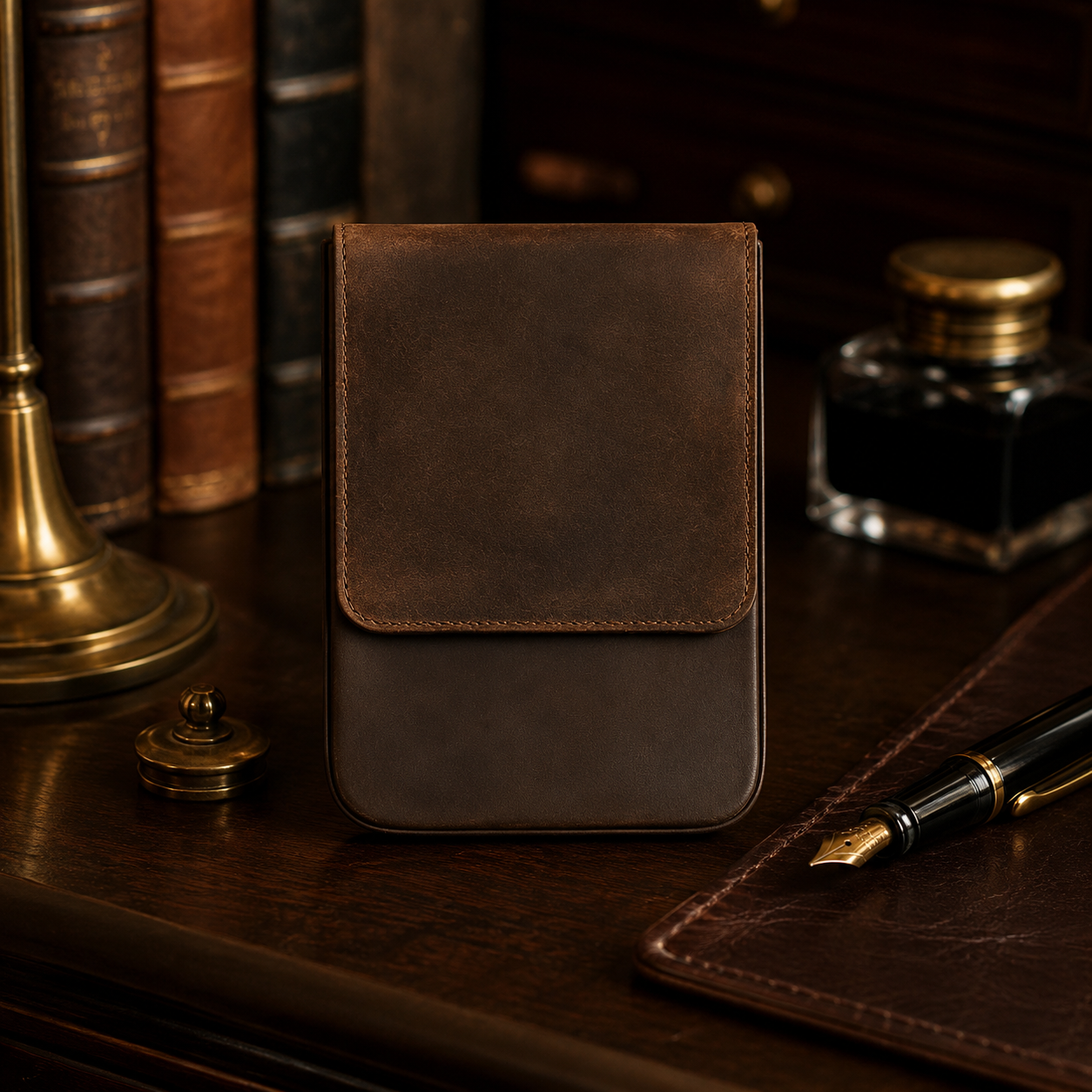 Hard-Shell Crazy Horse Leather Pen Vault | 6-Slot Fountain Pen Case | Luxury Velvet-Lined Organizer | Vintage Tobacco Brown