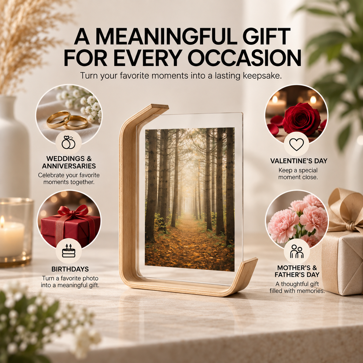 Acrylic & Wood L-Shape Picture Frame – Double-Sided Display