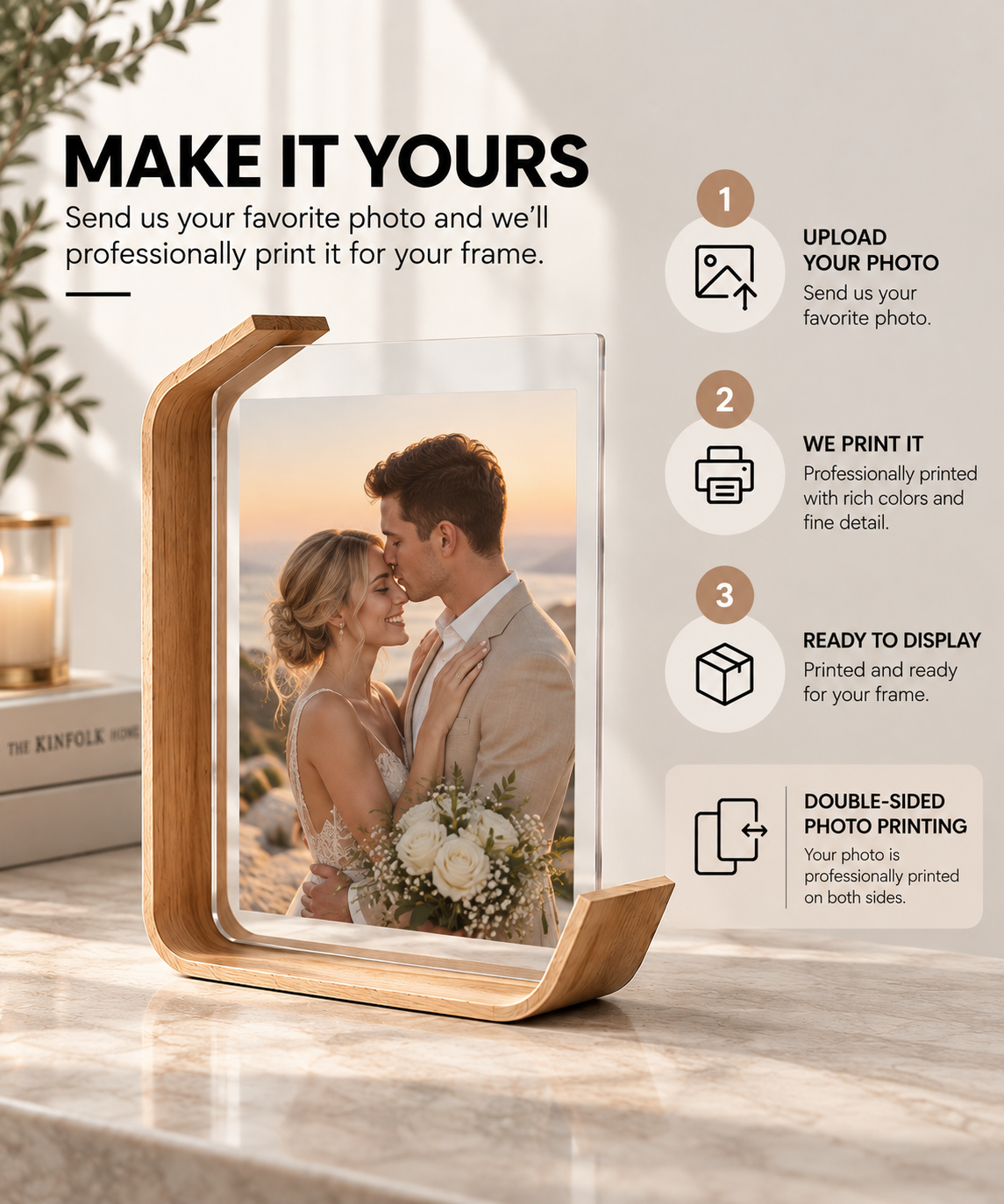 Acrylic & Wood L-Shape Picture Frame – Double-Sided Display