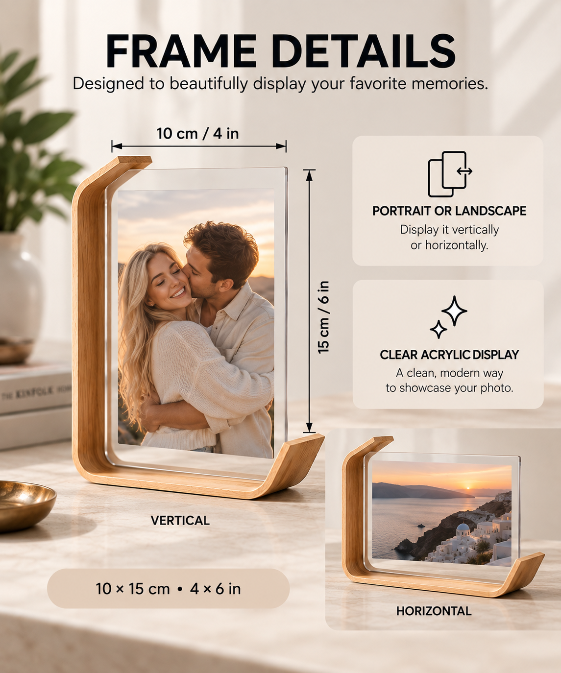 Acrylic & Wood L-Shape Picture Frame – Double-Sided Display