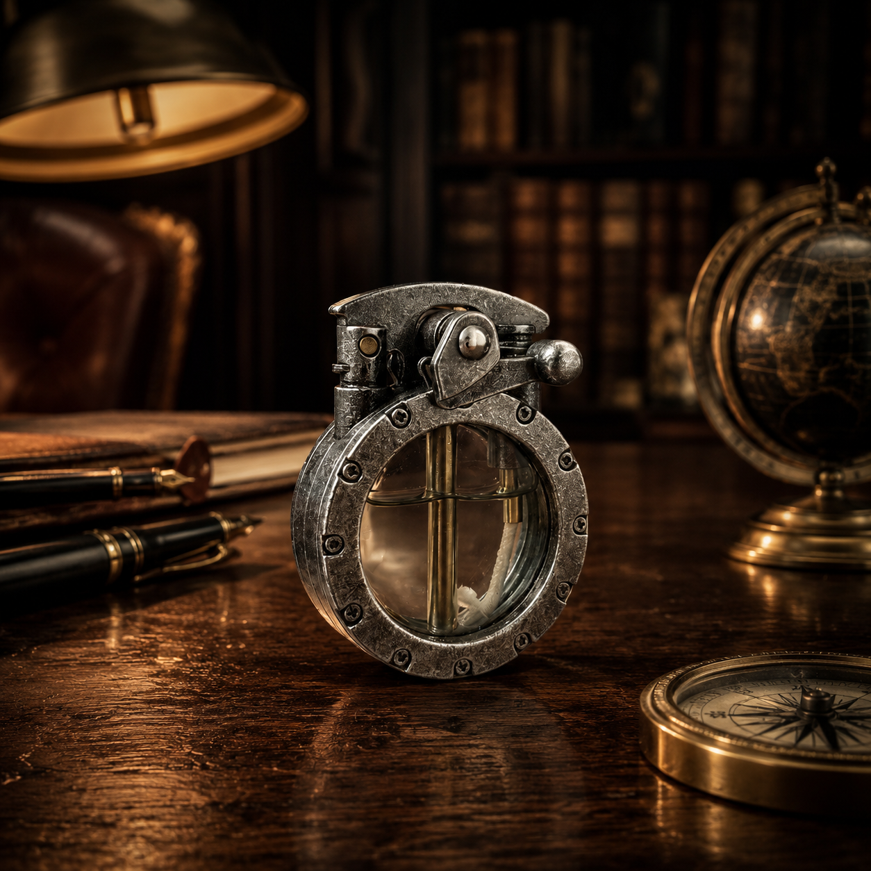 The Chronos Mechanical Lighter | The Gentleman's Cabinet- Vintage Steampunk Lighter - Transparent Fuel Tank - Heavy Duty Retro Ignition -Unique Kerosene Lighter