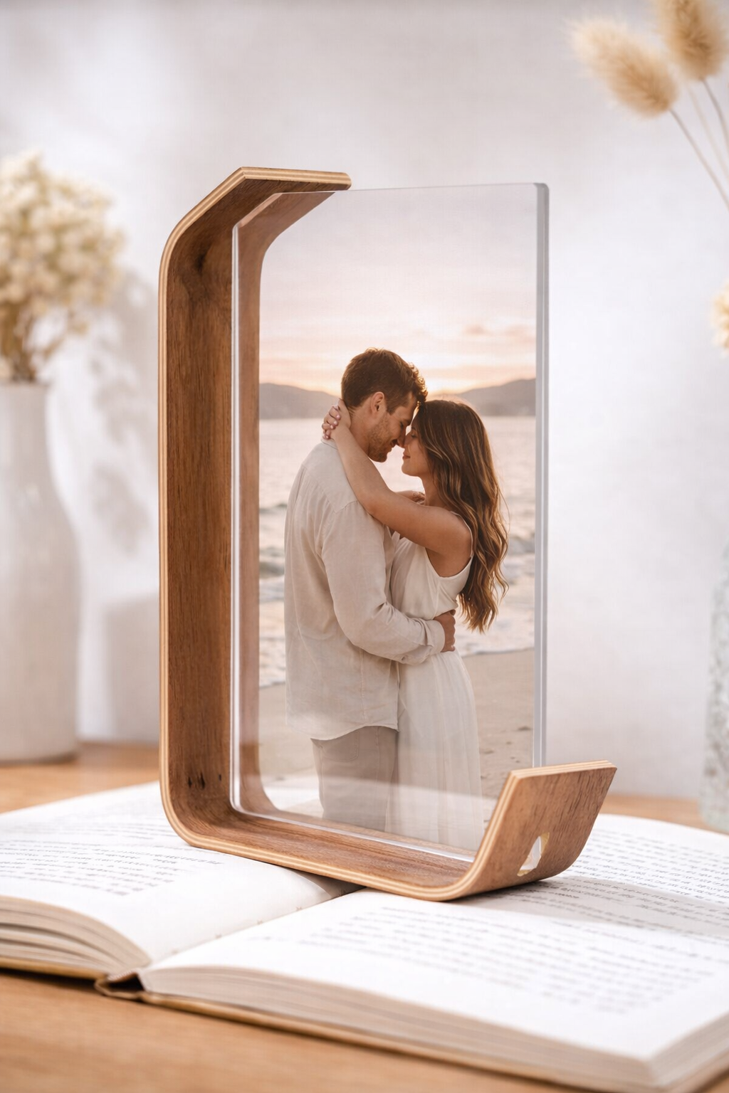 Premium Acrylic & Wood L-Shape Picture Frame | 7" Double-Sided Display | Modern Desk Decor | Seamless Minimalist Design