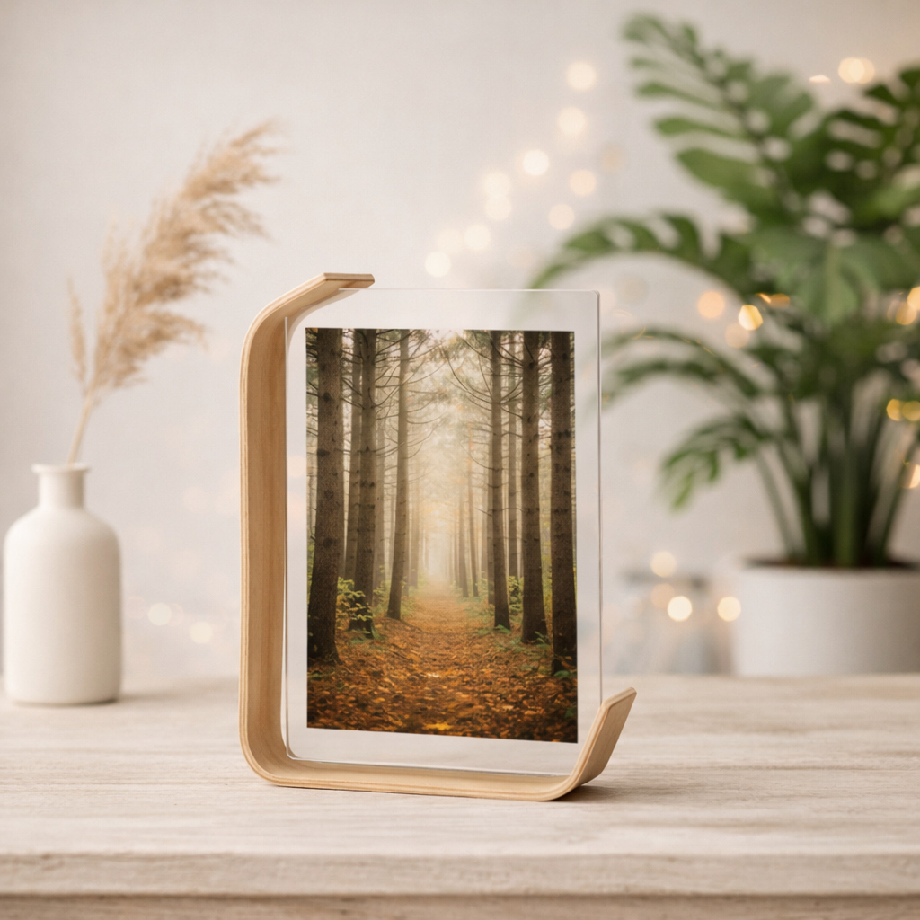 Premium Acrylic & Wood L-Shape Picture Frame | 7" Double-Sided Display | Modern Desk Decor | Seamless Minimalist Design