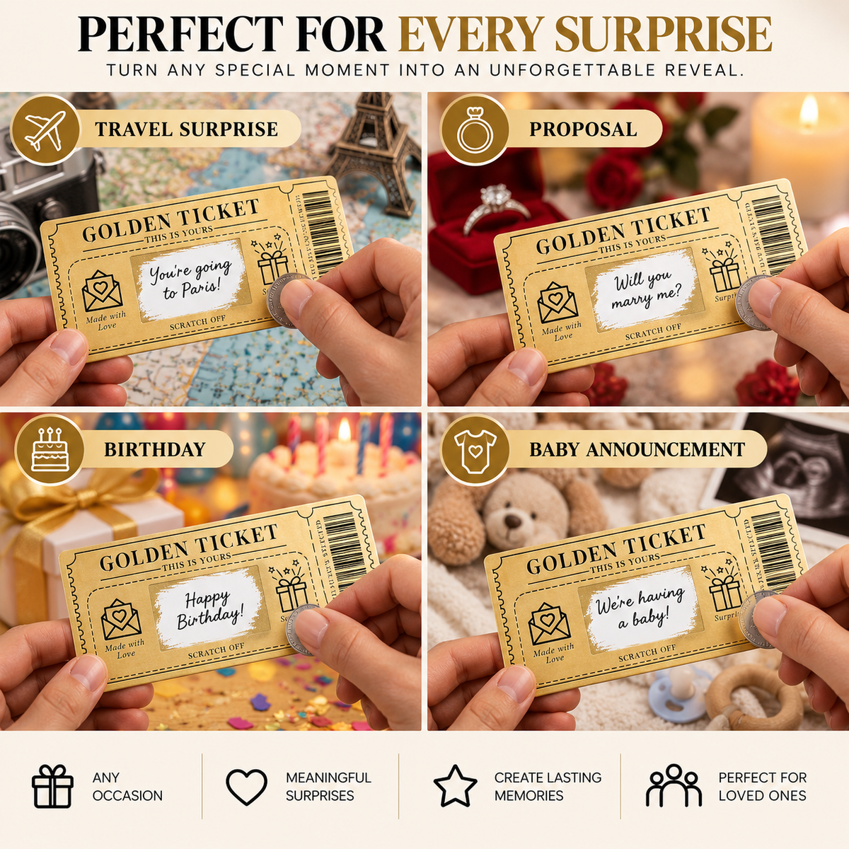 Golden Ticket Scratch-Off Surprise Cards – Secret Message Gift