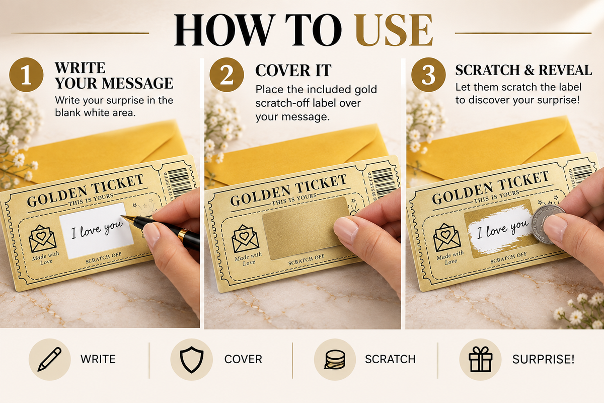 Golden Ticket Scratch-Off Surprise Cards – Secret Message Gift