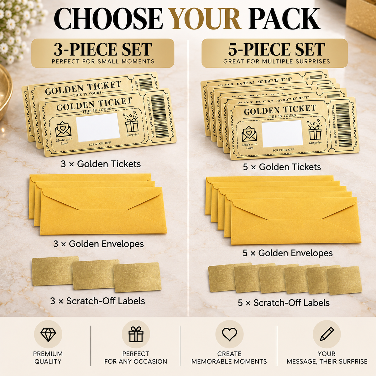 Golden Ticket Scratch-Off Surprise Cards – Secret Message Gift