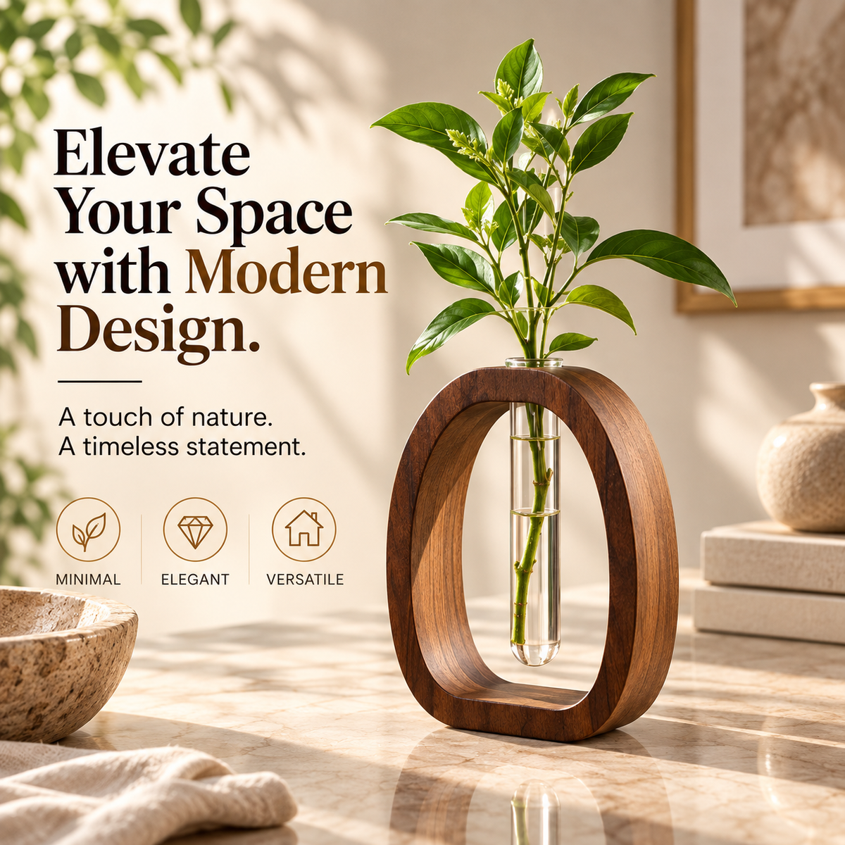 Walnut Wood Tube Vase – Minimalist Desk Decor