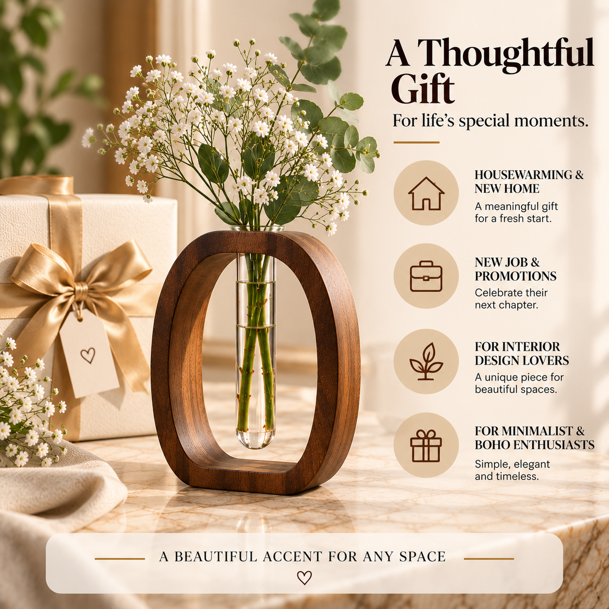 Walnut Wood Tube Vase – Minimalist Desk Decor