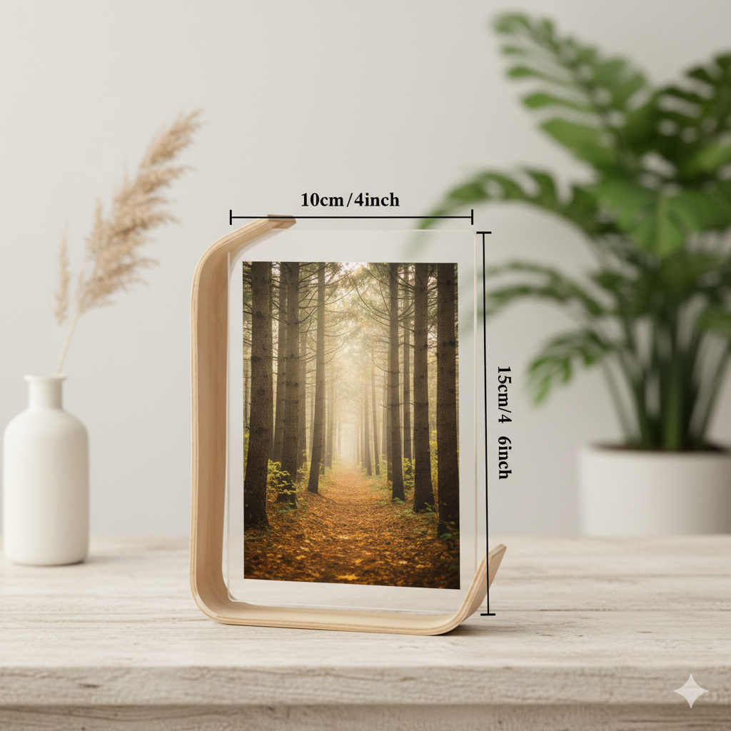 Premium Acrylic & Wood L-Shape Picture Frame | 7" Double-Sided Display | Modern Desk Decor | Seamless Minimalist Design
