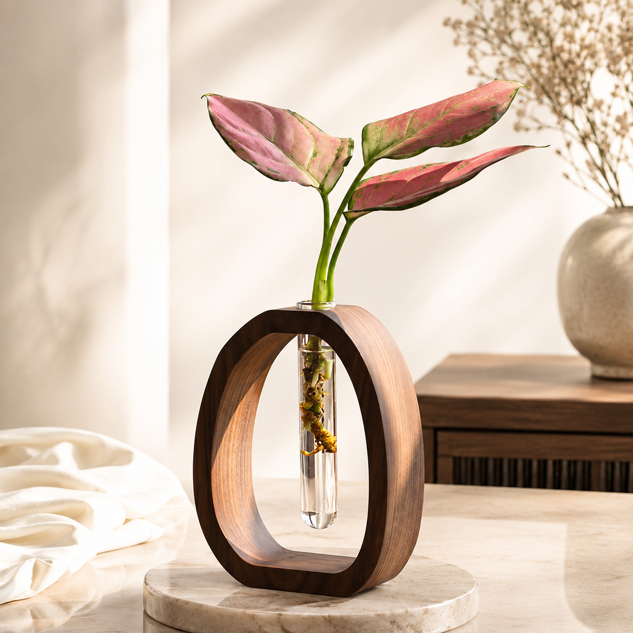 Premium Walnut Wood Tube Vase | Mid-Century Modern Desk Decor | Minimalist Decorative Display