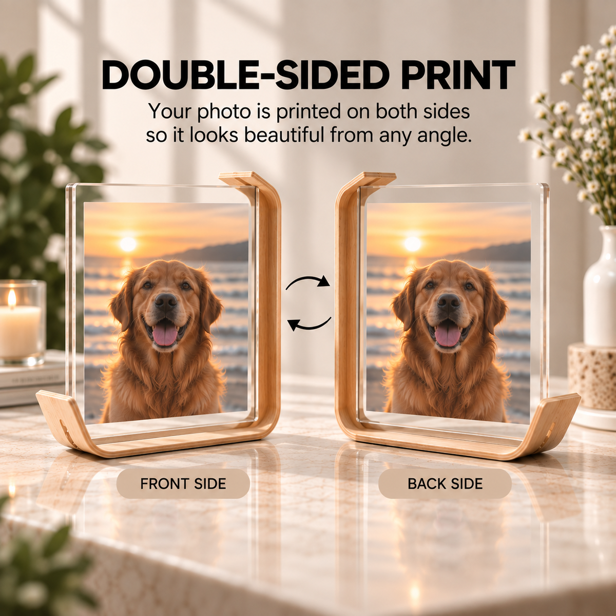 Acrylic & Wood L-Shape Picture Frame – Double-Sided Display
