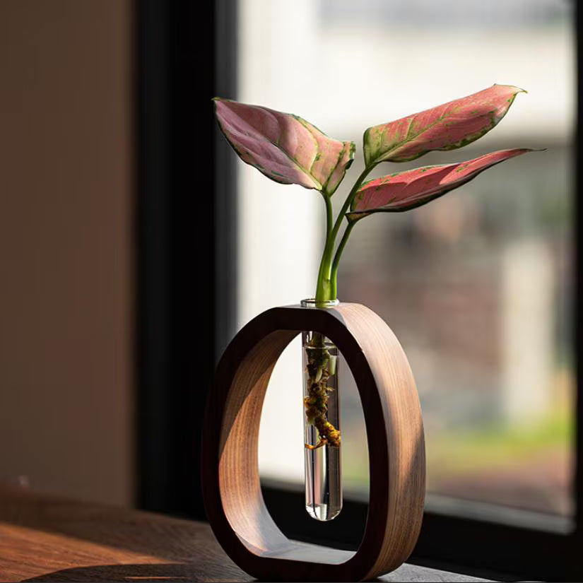 Premium Walnut Wood Tube Vase | Mid-Century Modern Desk Decor | Minimalist Decorative Display