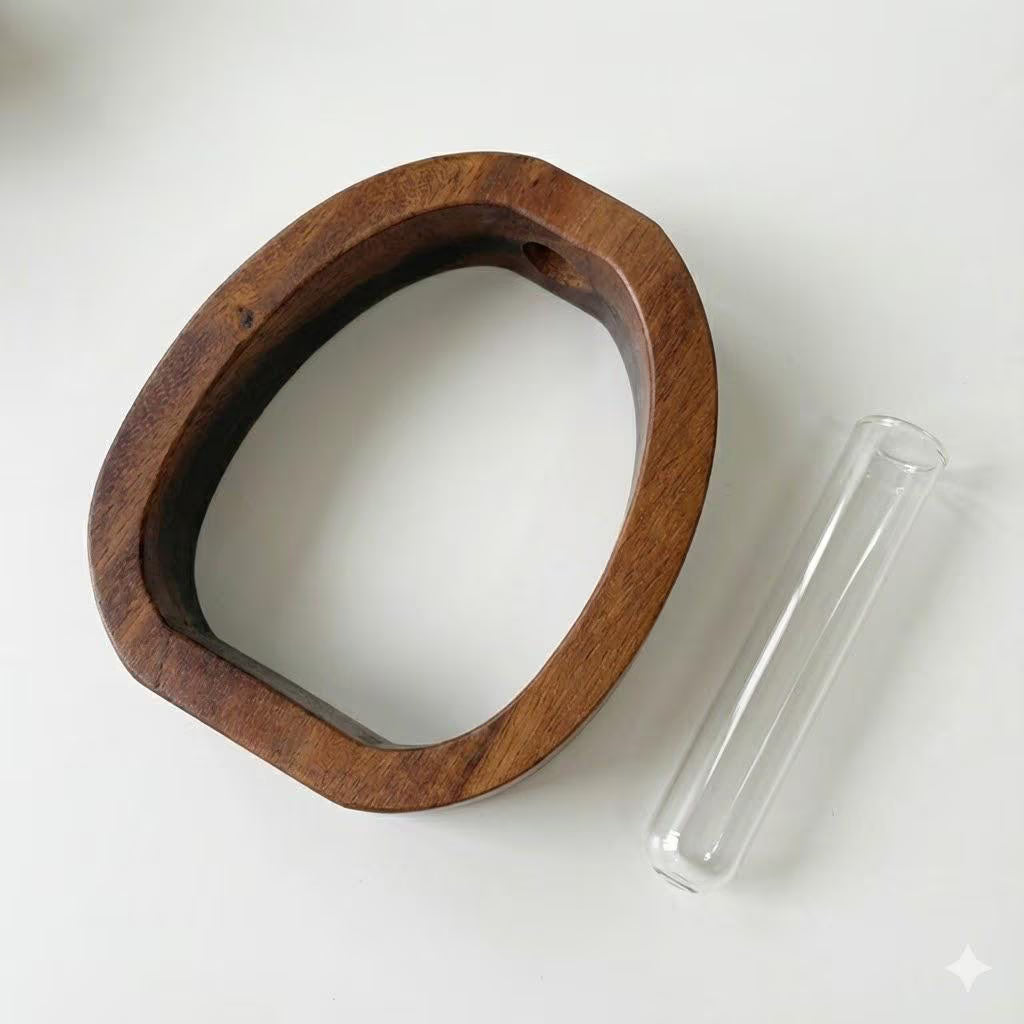 Premium Walnut Wood Tube Vase | Mid-Century Modern Desk Decor | Minimalist Decorative Display