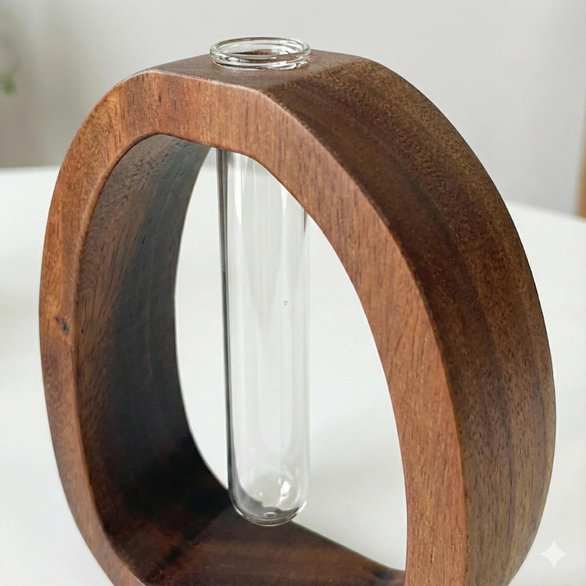 Premium Walnut Wood Tube Vase | Mid-Century Modern Desk Decor | Minimalist Decorative Display